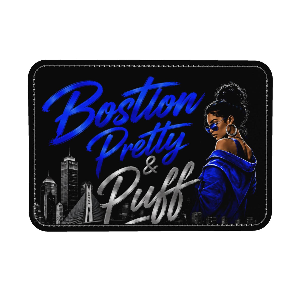 Boston Pretty & Puff Signature Logo Bucket Crossbody Bag – Royal Blue, Silver & Black