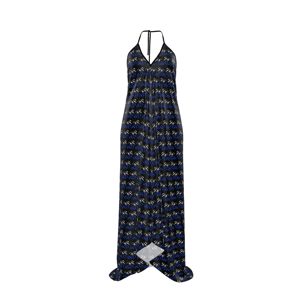 Boston Pretty & Puff Midnight Monogram Halter Maxi Dress – Royal Blue, Silver & Black