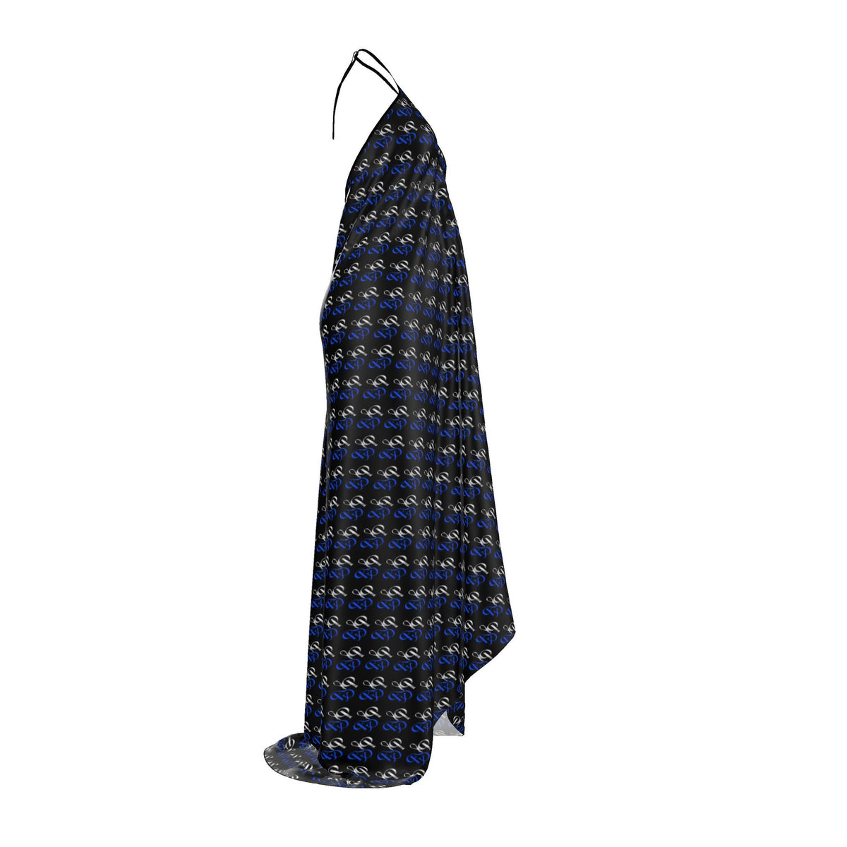 Boston Pretty & Puff Midnight Monogram Halter Maxi Dress – Royal Blue, Silver & Black