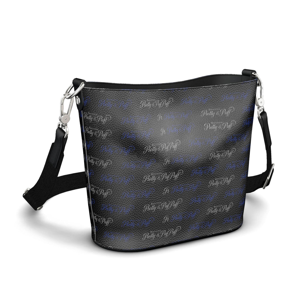 Boston Pretty & Puff Signature Logo Bucket Crossbody Bag – Royal Blue, Silver & Black