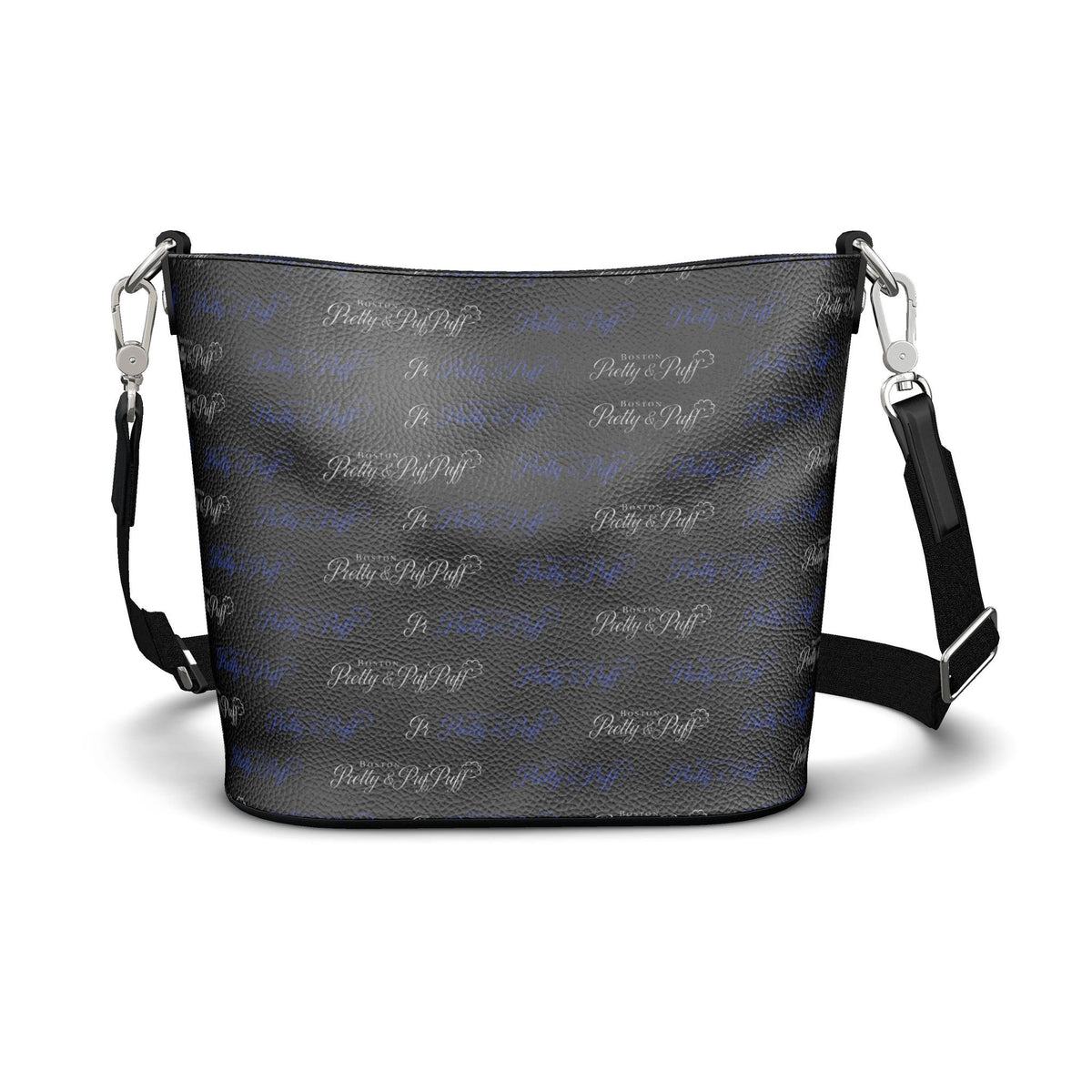 Boston Pretty & Puff Signature Logo Bucket Crossbody Bag – Royal Blue, Silver & Black