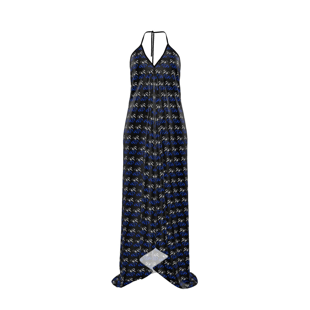 Boston Pretty & Puff Midnight Monogram Halter Maxi Dress – Royal Blue, Silver & Black