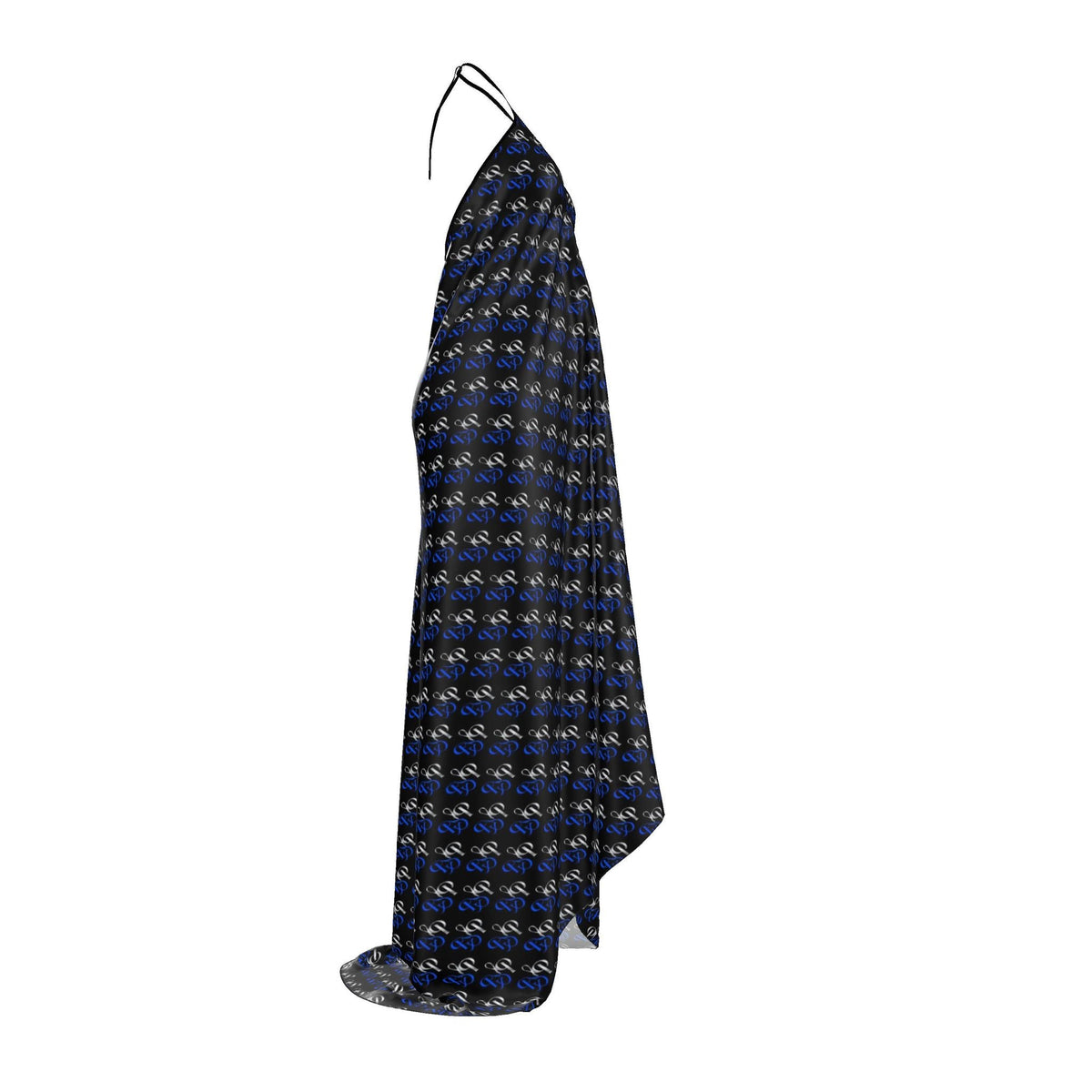 Boston Pretty & Puff Midnight Monogram Halter Maxi Dress – Royal Blue, Silver & Black