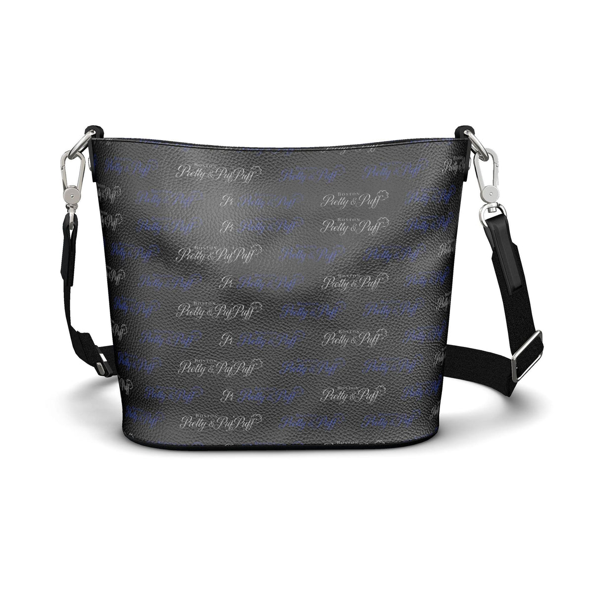 Boston Pretty & Puff Signature Logo Bucket Crossbody Bag – Royal Blue, Silver & Black