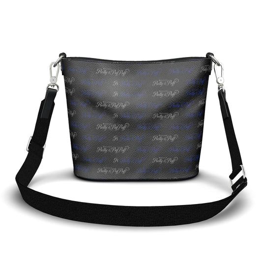 Boston Pretty & Puff Signature Logo Bucket Crossbody Bag – Royal Blue, Silver & Black