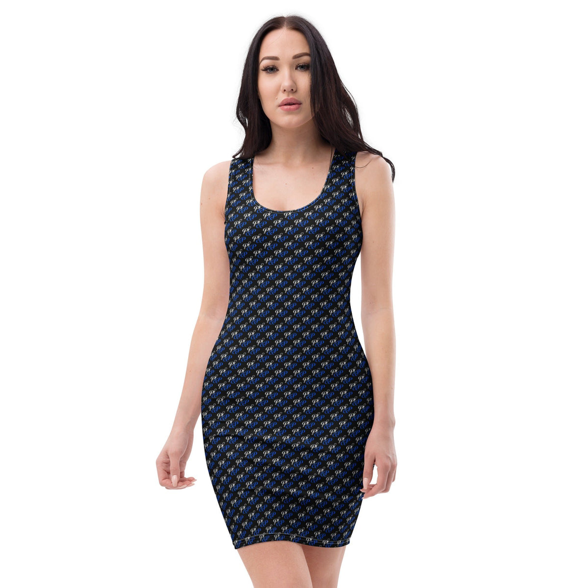 P&P Signature Monogram Racerback Midi Dress – Royal Blue, Silver & Black - Boston Pretty & Puff