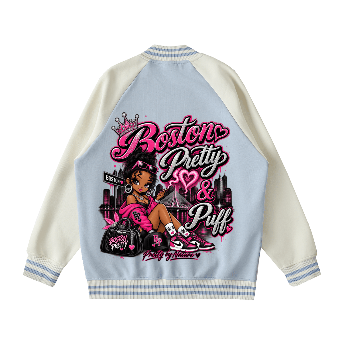 Two Tone Raglan Sleeve Varsity Jacket - Boston Pretty & Puff