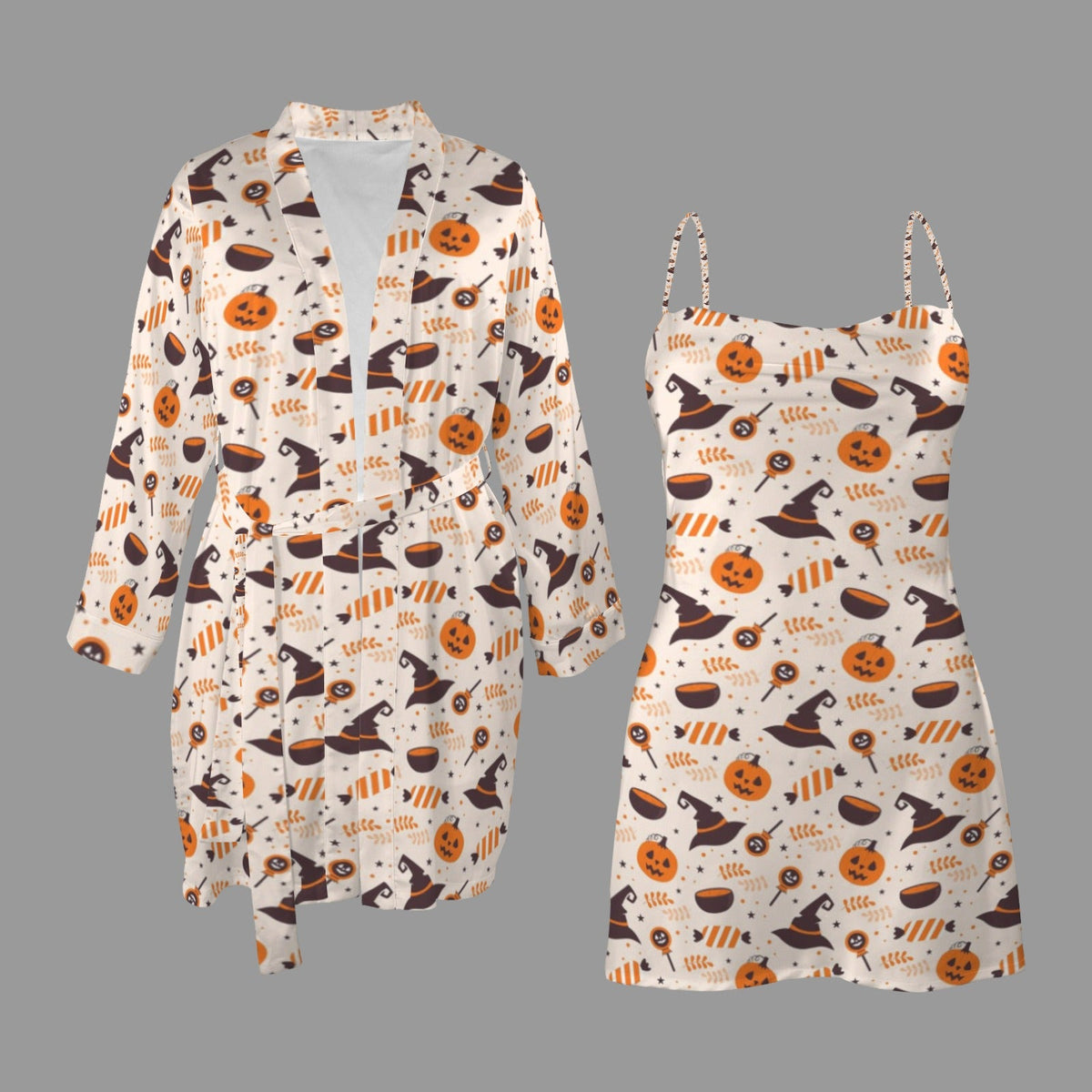 Women's Halloween Theme Pajama Robe Cami Sets - Boston Pretty & Puff